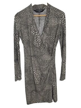 Norma Kamali Women's Med Long-Sleeve Side Draped Dress Animal Print Black Grey